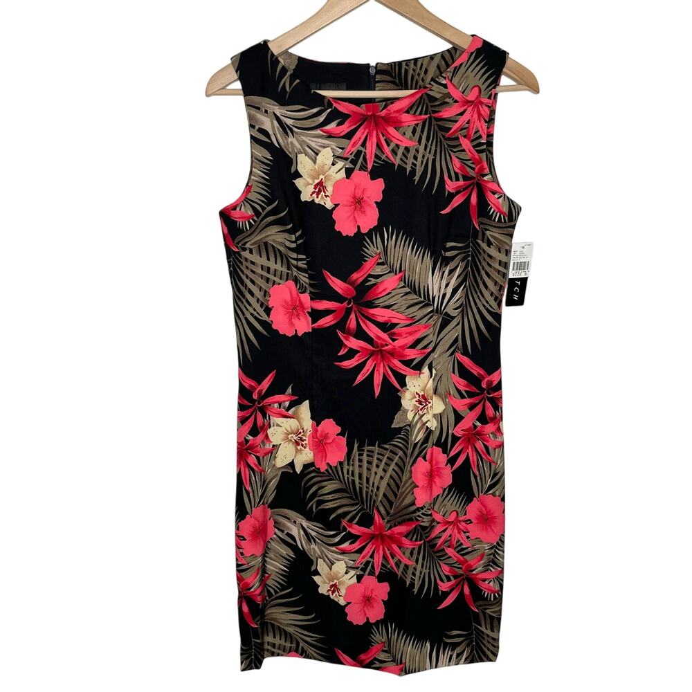 Alyx Dress Womens Sheath Dress 8 Black Tropical Floral Vacation Hawaiian Stretch
